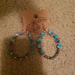 Justin Boots Turquoise and Pink Beaded Earrings